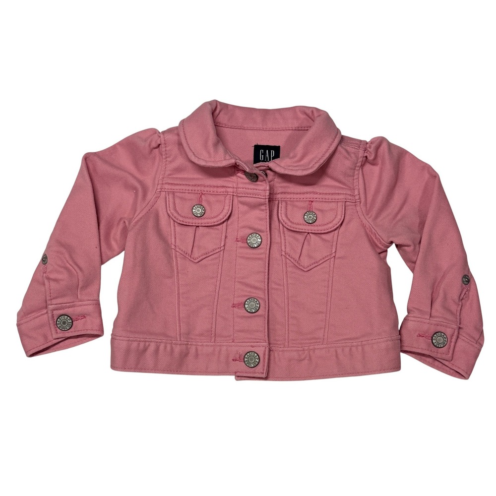 Gap Baby Girls‎ Denim Jacket Puff Shoulder 6-12 Months Pink Cotton Blend